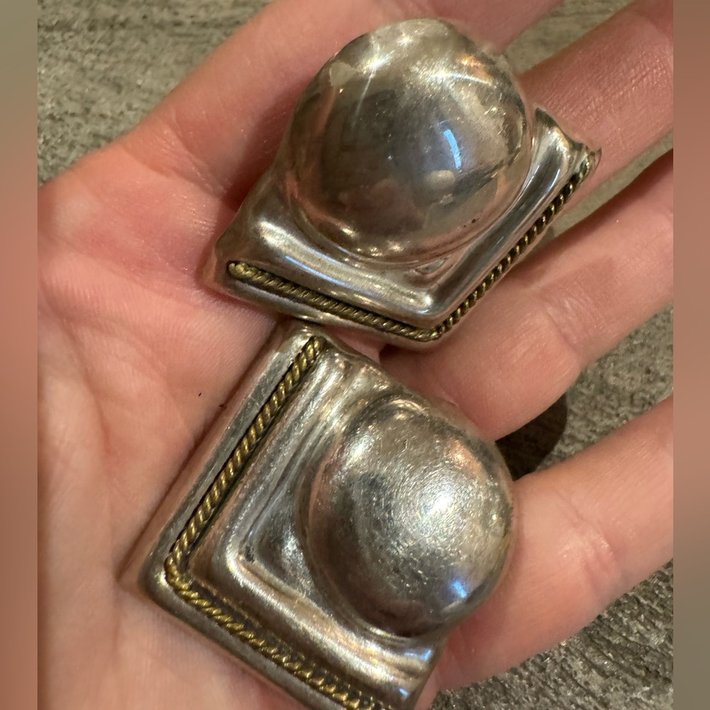 925 Sterling 2-Tone Vintage Mexico Modernist Large Hollow Earrings 23.4g